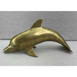 VTG Mid Century Solid Brass Dolphin Figurine Statue Sculpture 8" Long MCM Decor